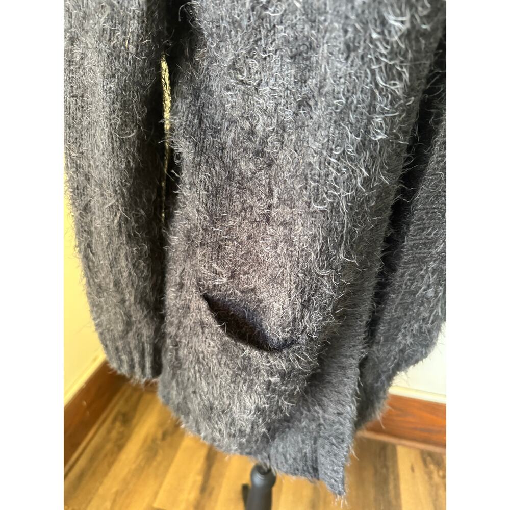 Fuzzy Eyelash Knit Open Front Cardigan Gray Long Small - Picture 2 of 9